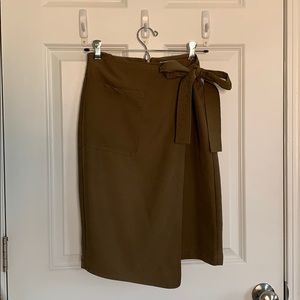 Olive green wrap pencil skirt